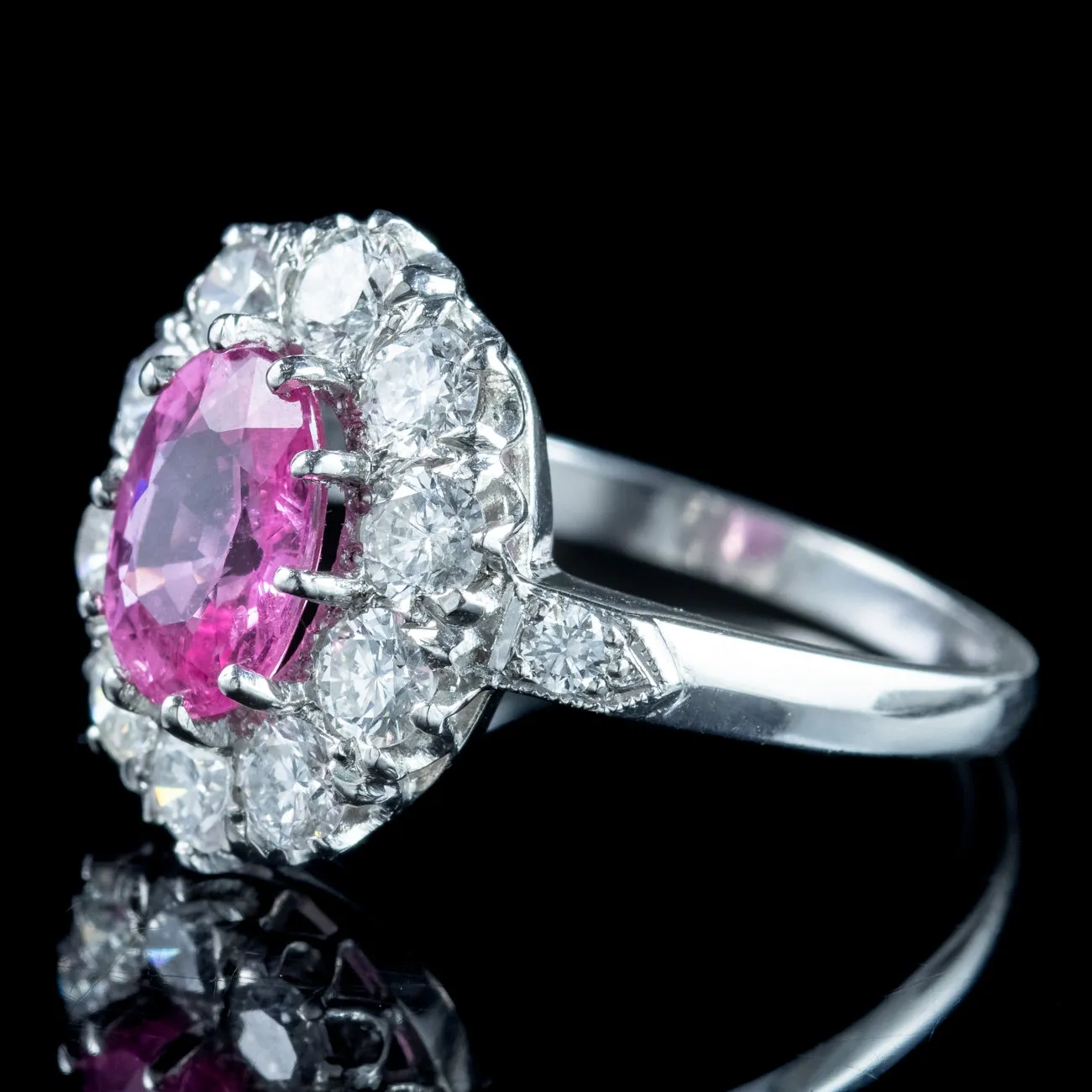 Edwardian Style Pink Sapphire Diamond Cluster Ring 1.75ct Sapphire