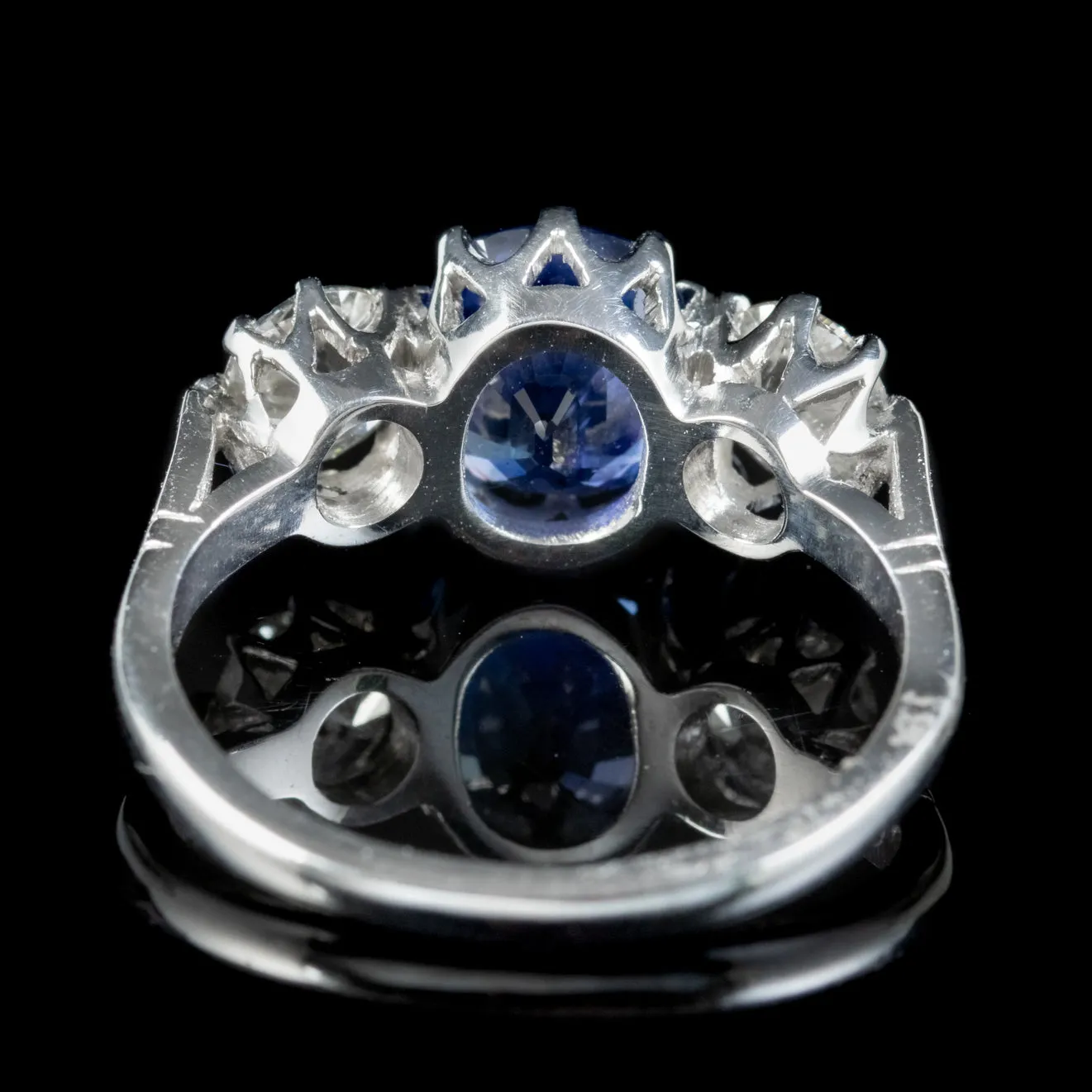 Edwardian Style Sapphire Diamond Trilogy Ring 1.75ct Sapphire