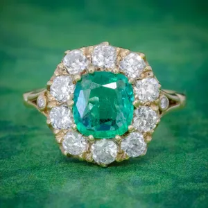 Emerald Diamond Cluster Ring 2Ct Emerald 1.50Ct Diamond 18Ct Gold