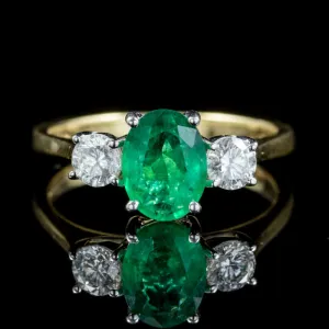 Emerald Diamond Trilogy Ring 18Ct Gold Dated 1960