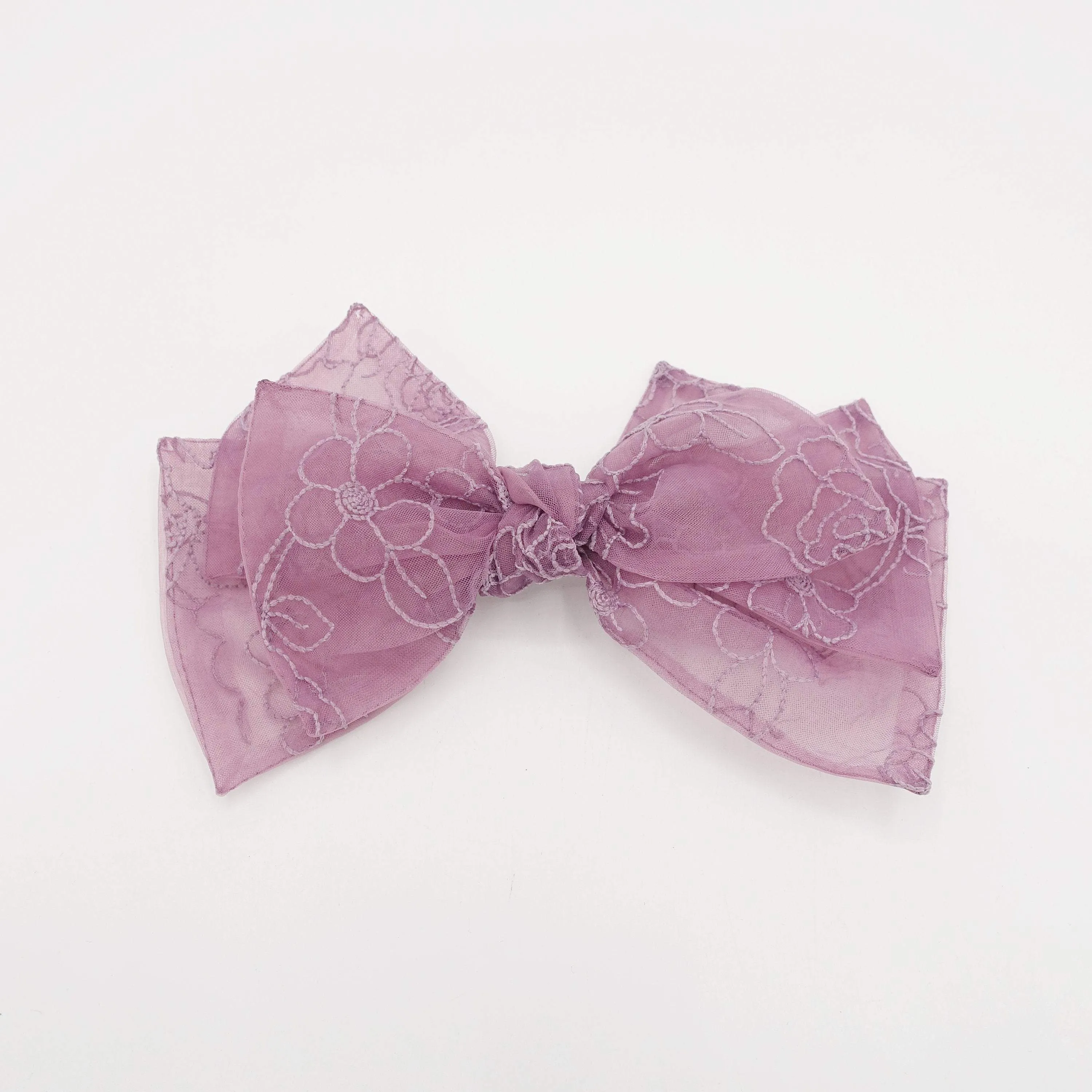 flower embroidered organza layered hair bow