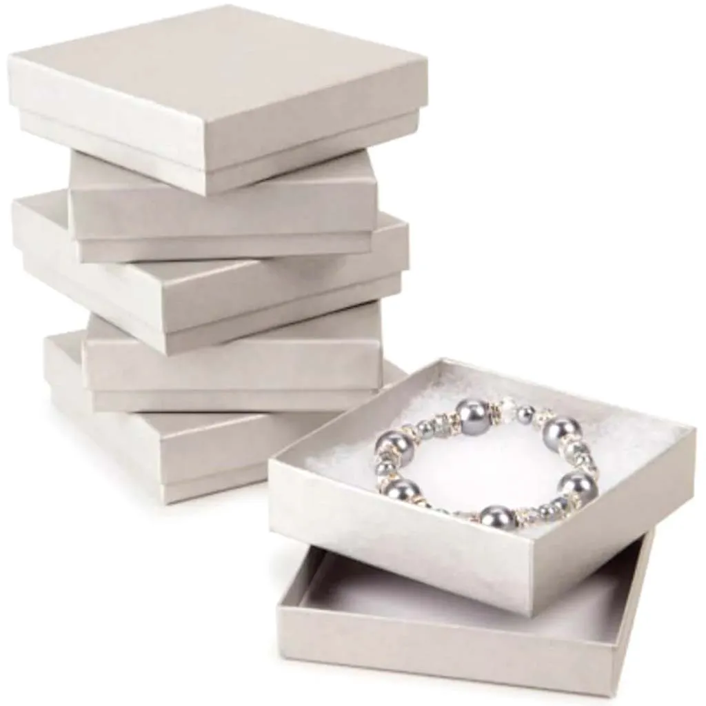 Get Organized Cotton Filled Jewelry Boxes Silver 3.5 inches 6 assorted size