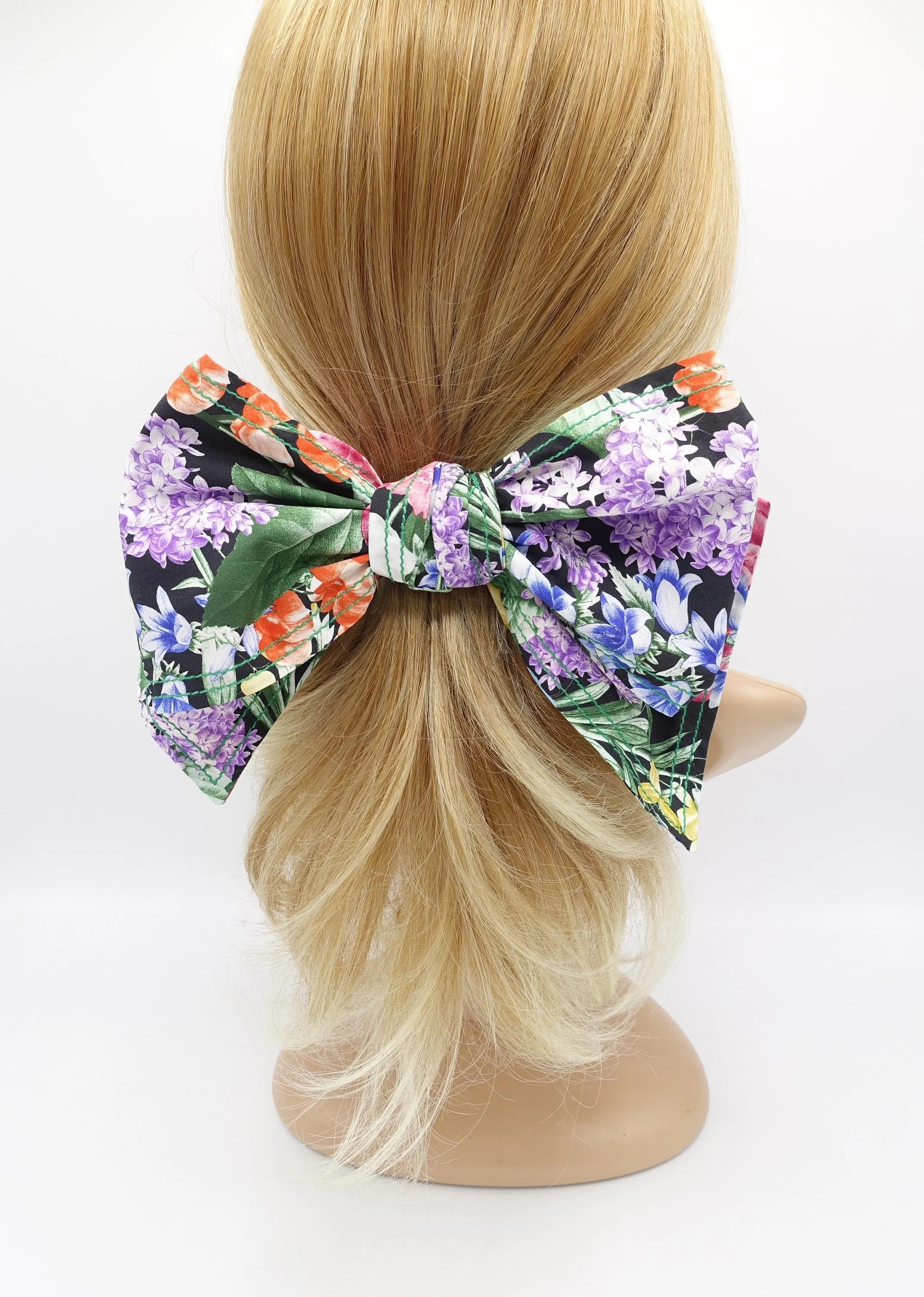 glam floral hair bow, large floral hair bow, floral hair bows for women