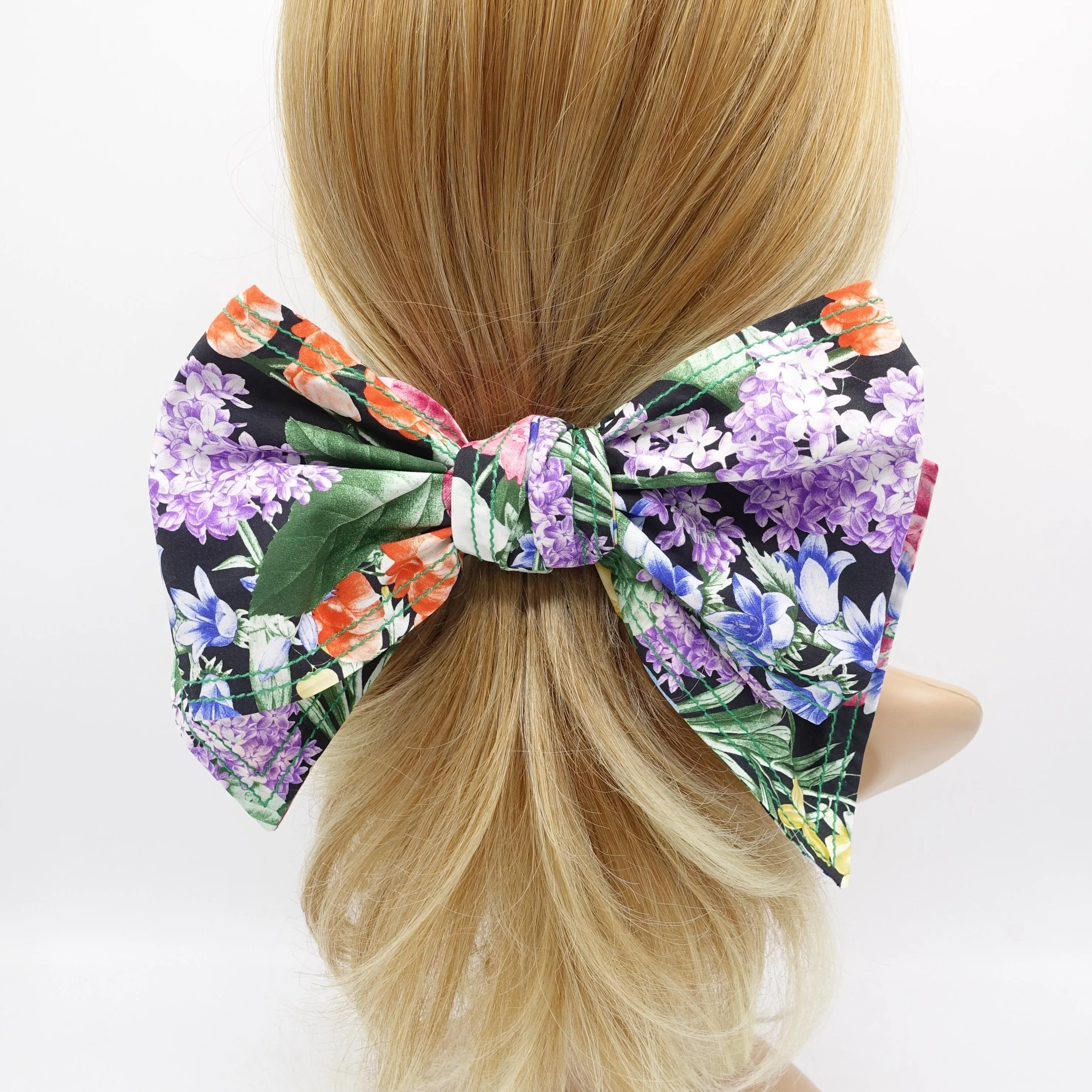 glam floral hair bow, large floral hair bow, floral hair bows for women