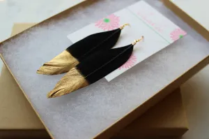 Gold Dipped Black Feather Earrings