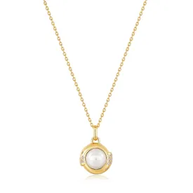 Gold Pearl Sphere Pendant Necklace