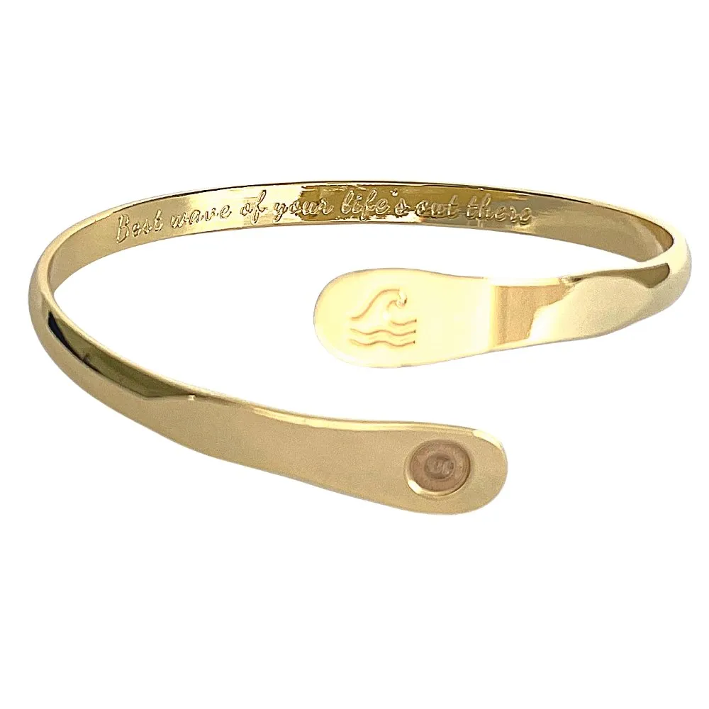 Gold Wave Bracelets, Surfers Bracelets, Ocean Bracelets,  Engraved Best wave of your life's out there Bracelets