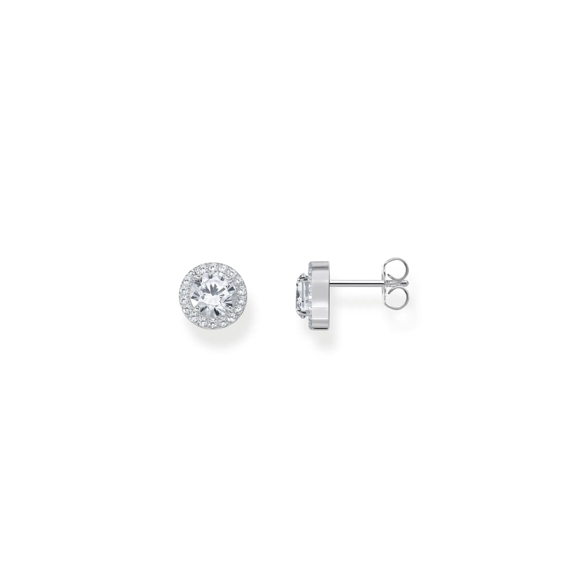 Halo ear studs with zirconia in brilliant cut