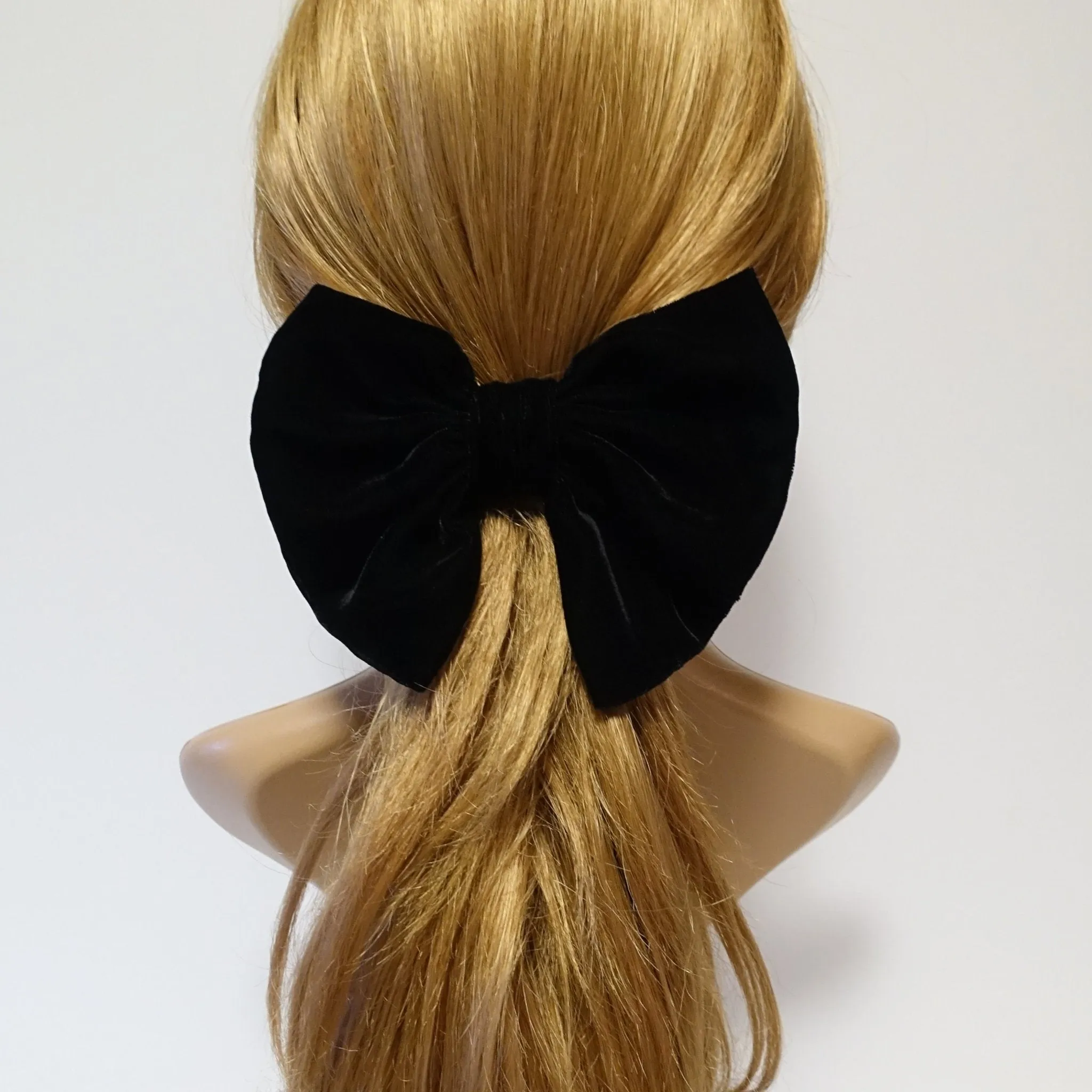 Handmade Black Silk Velvet Layered Bow French Hair Barrette