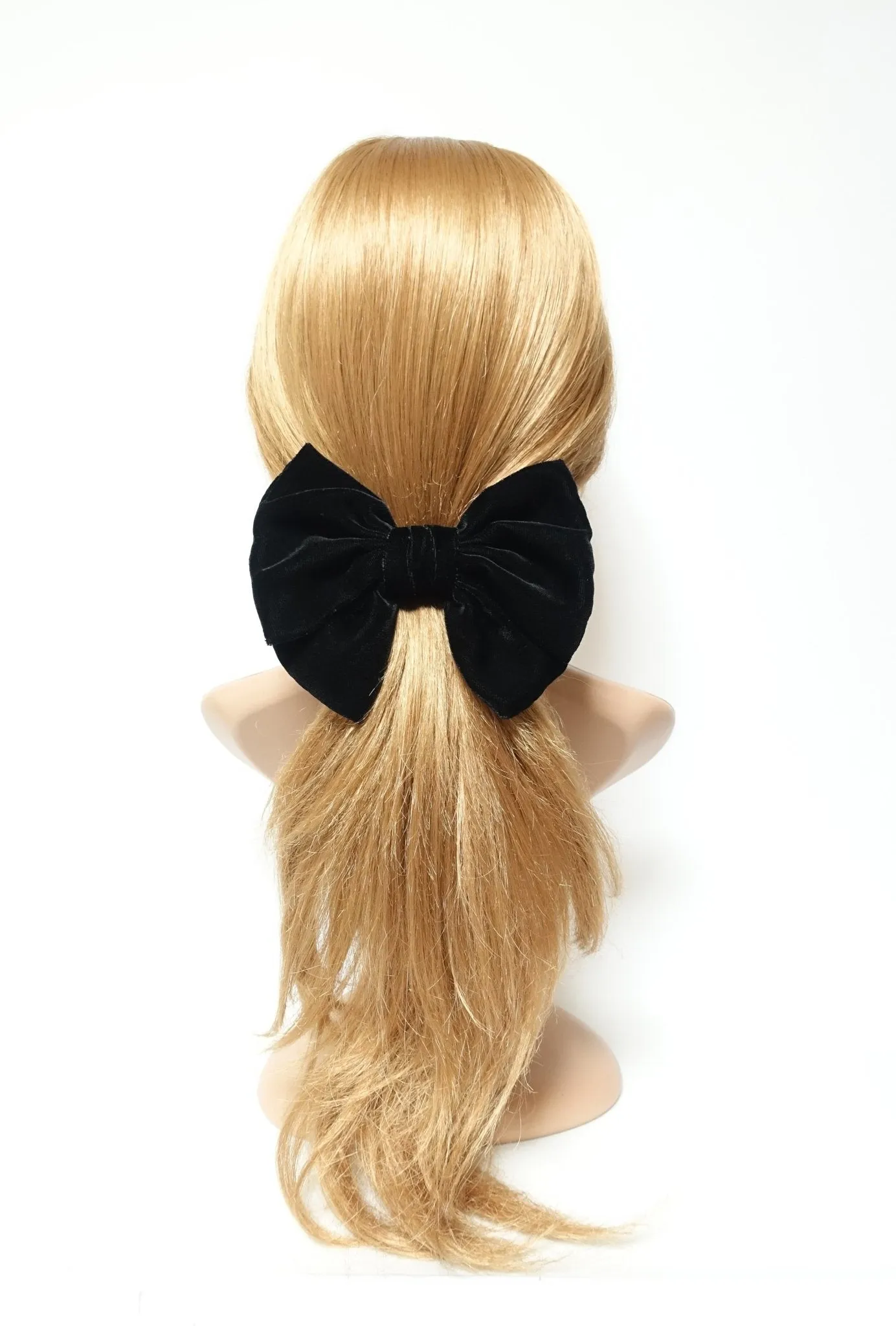 Handmade Black Silk Velvet Layered Bow French Hair Barrette