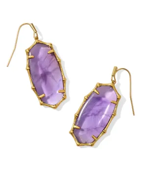 Kendra Scott Elle Vintage Gold Bamboo Frame Drop Dark Purple Earrings