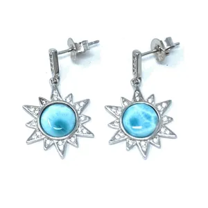 Larimar Sun CZ Sterling Silver Stud Earrings