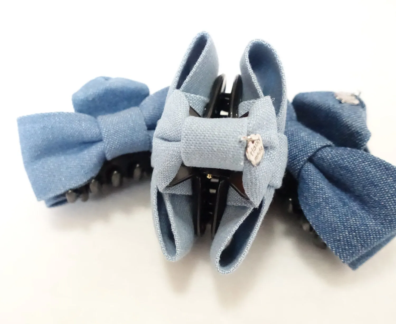 Mini Denim Jean Bow Hair Jaw Claw Clamp Casual Mini Hair Claw Accessories