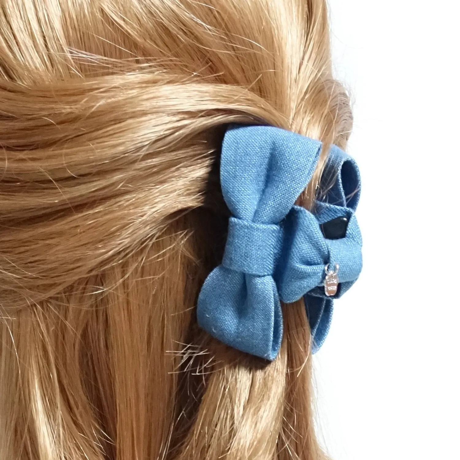 Mini Denim Jean Bow Hair Jaw Claw Clamp Casual Mini Hair Claw Accessories