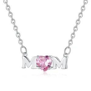 Mom Necklace with Pink Cubic Zirconia