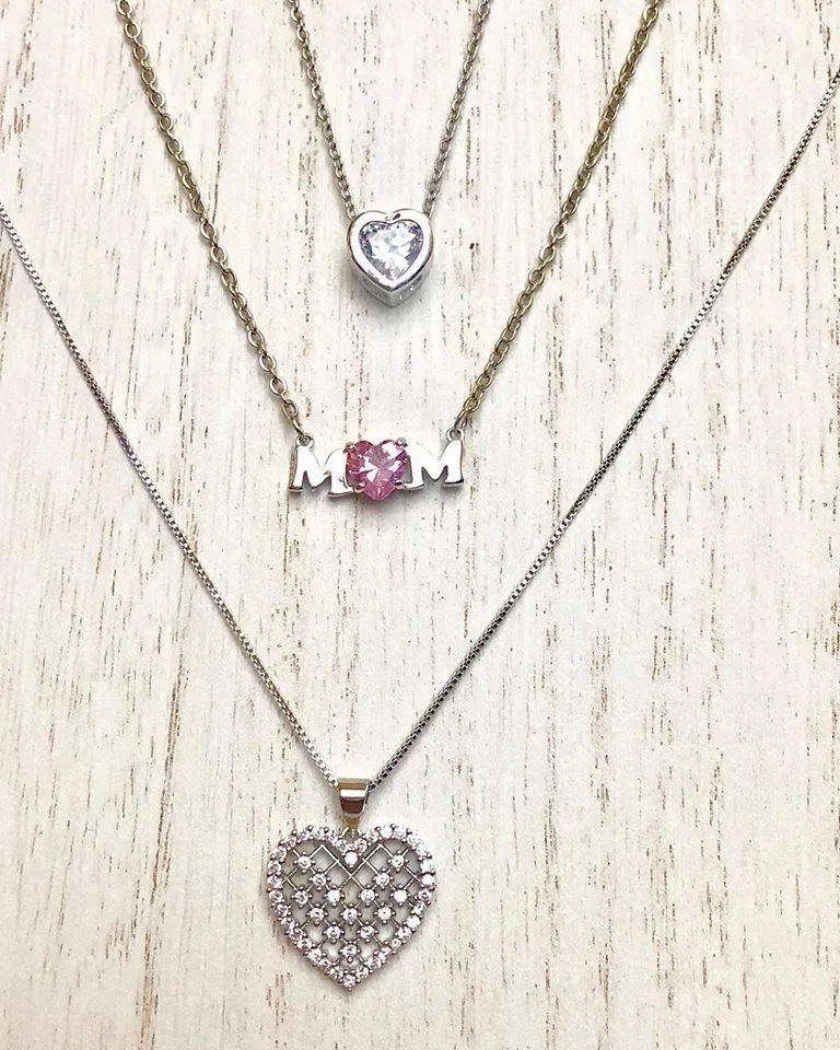 Mom Necklace with Pink Cubic Zirconia