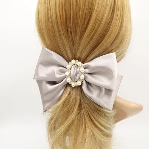 pearl rhinestone buckle embellished satin hair bow