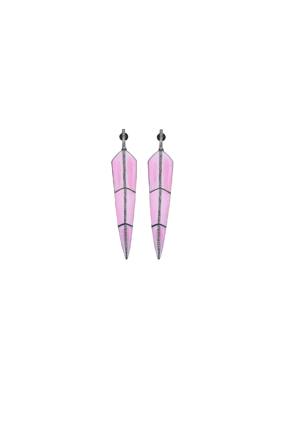 Pearl Rose Enamel Feather Earrings