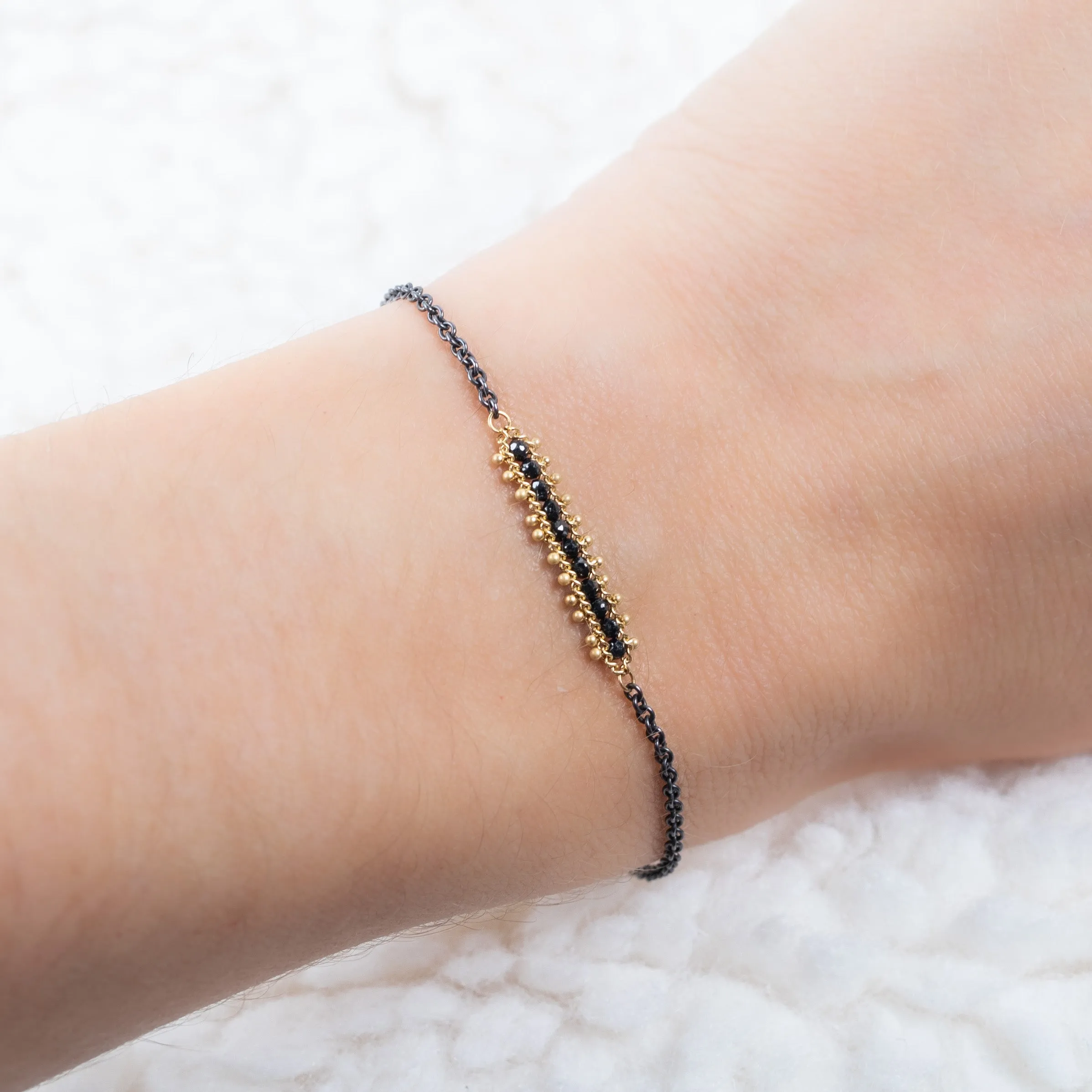 Petite Contrast Textile Row Bracelet in Black Diamond