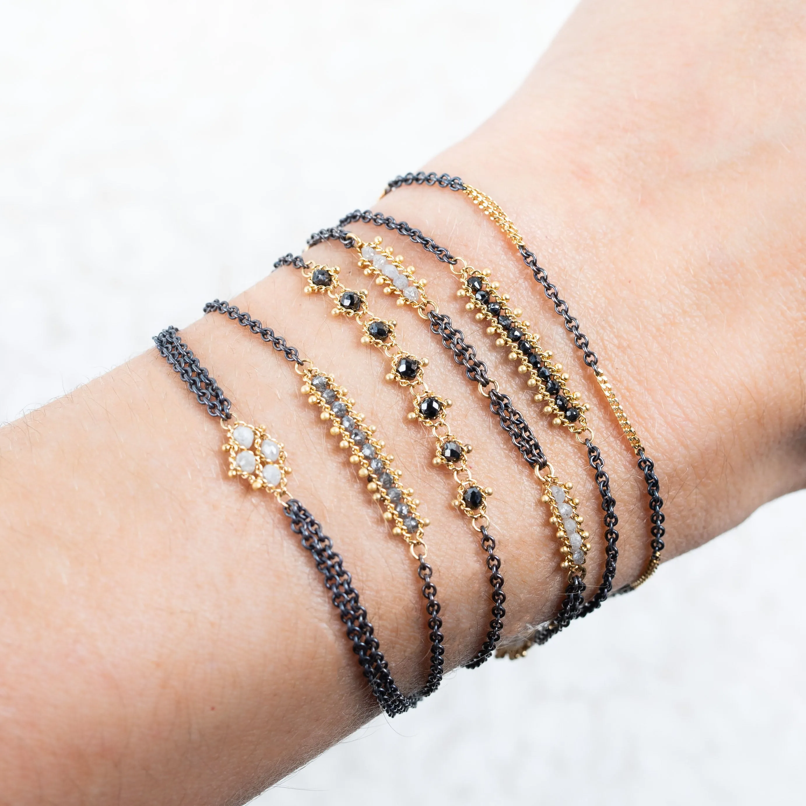 Petite Contrast Textile Row Bracelet in Black Diamond