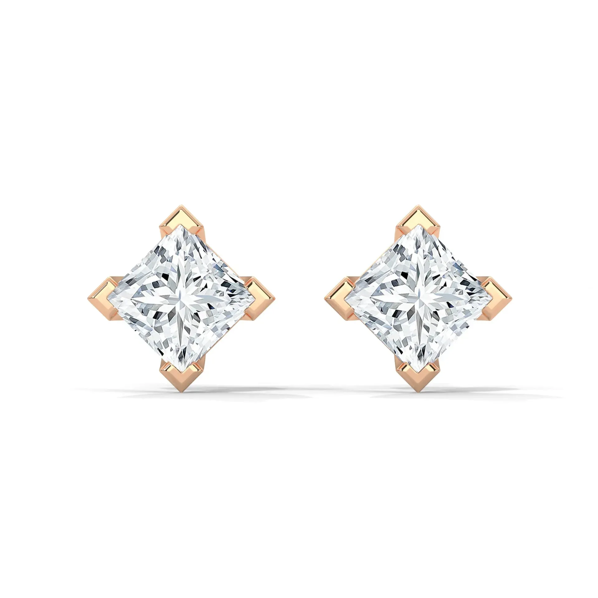 Princess Lab Grown Diamond Earrings | Push Back Studs| 14k Gold