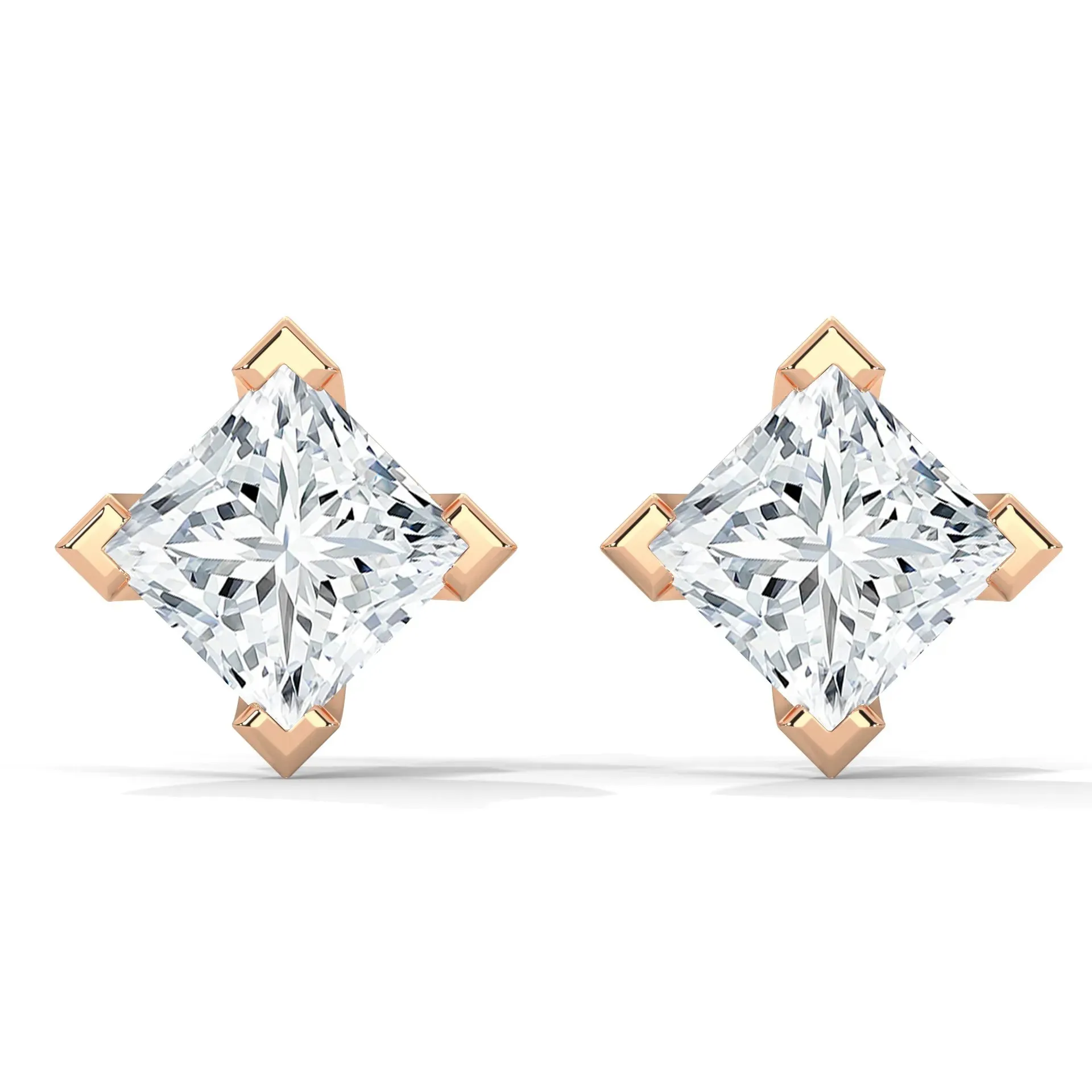 Princess Lab Grown Diamond Earrings | Push Back Studs| 14k Gold