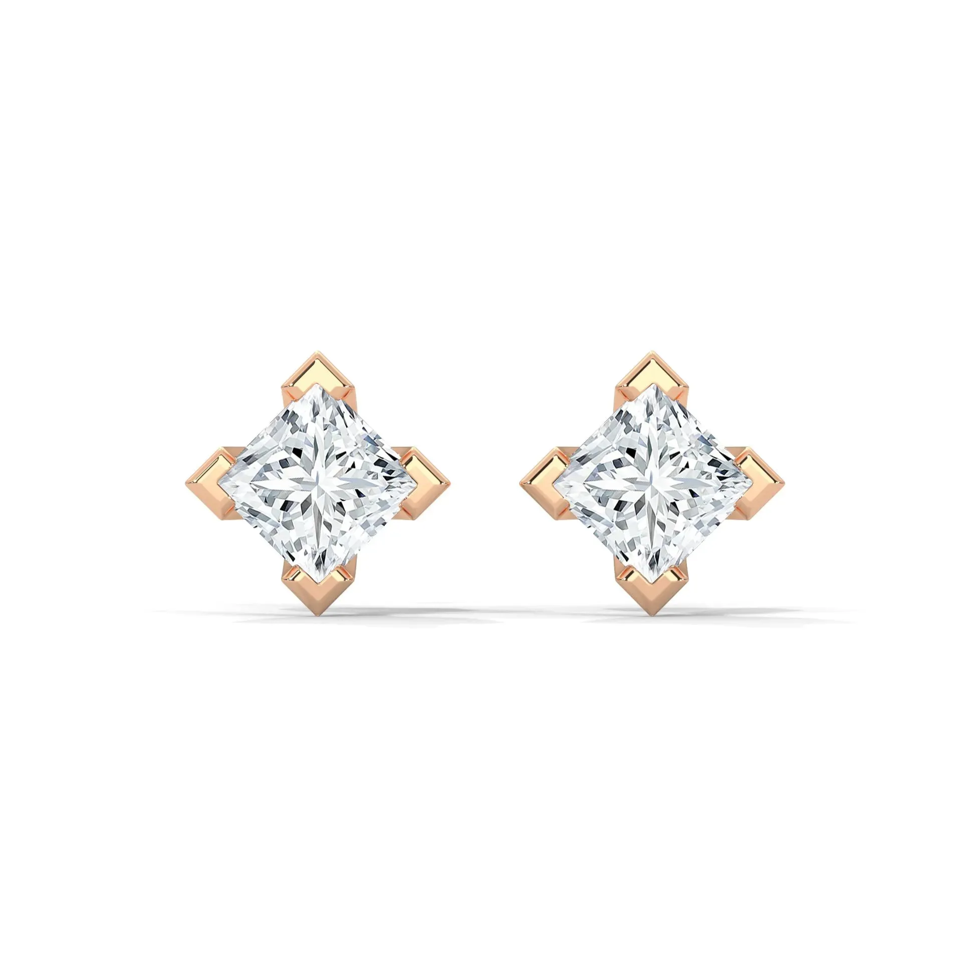 Princess Lab Grown Diamond Earrings | Push Back Studs| 14k Gold