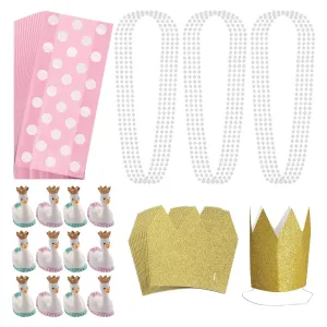 Princess Party Favors - Goody Bags, Swan Princess Characters, Bead Necklaces, and Mini Gold Glitter Crowns for 12 Guests