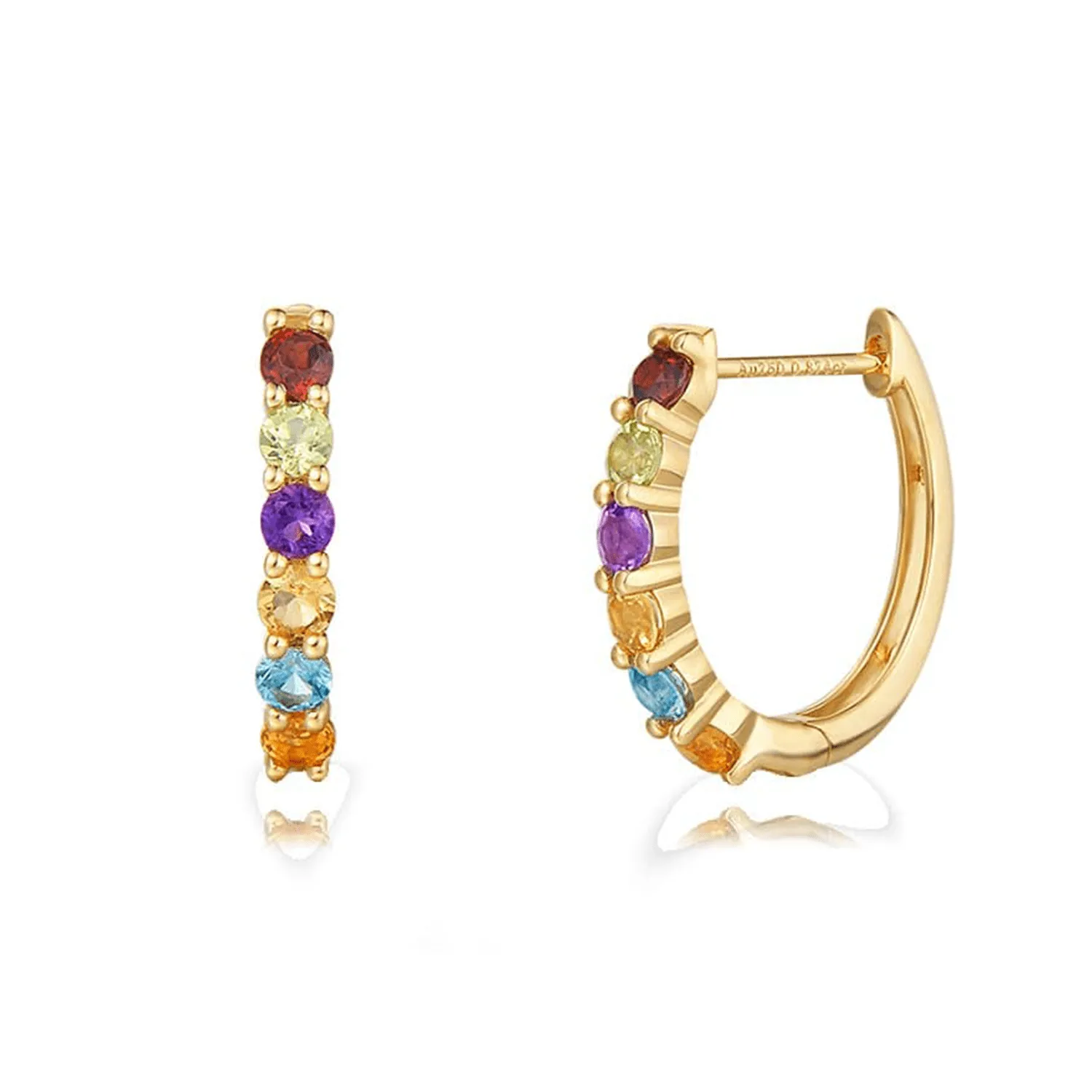 "Colorful Moon" Colorfur Gemstone 14k yellow gold Hoops