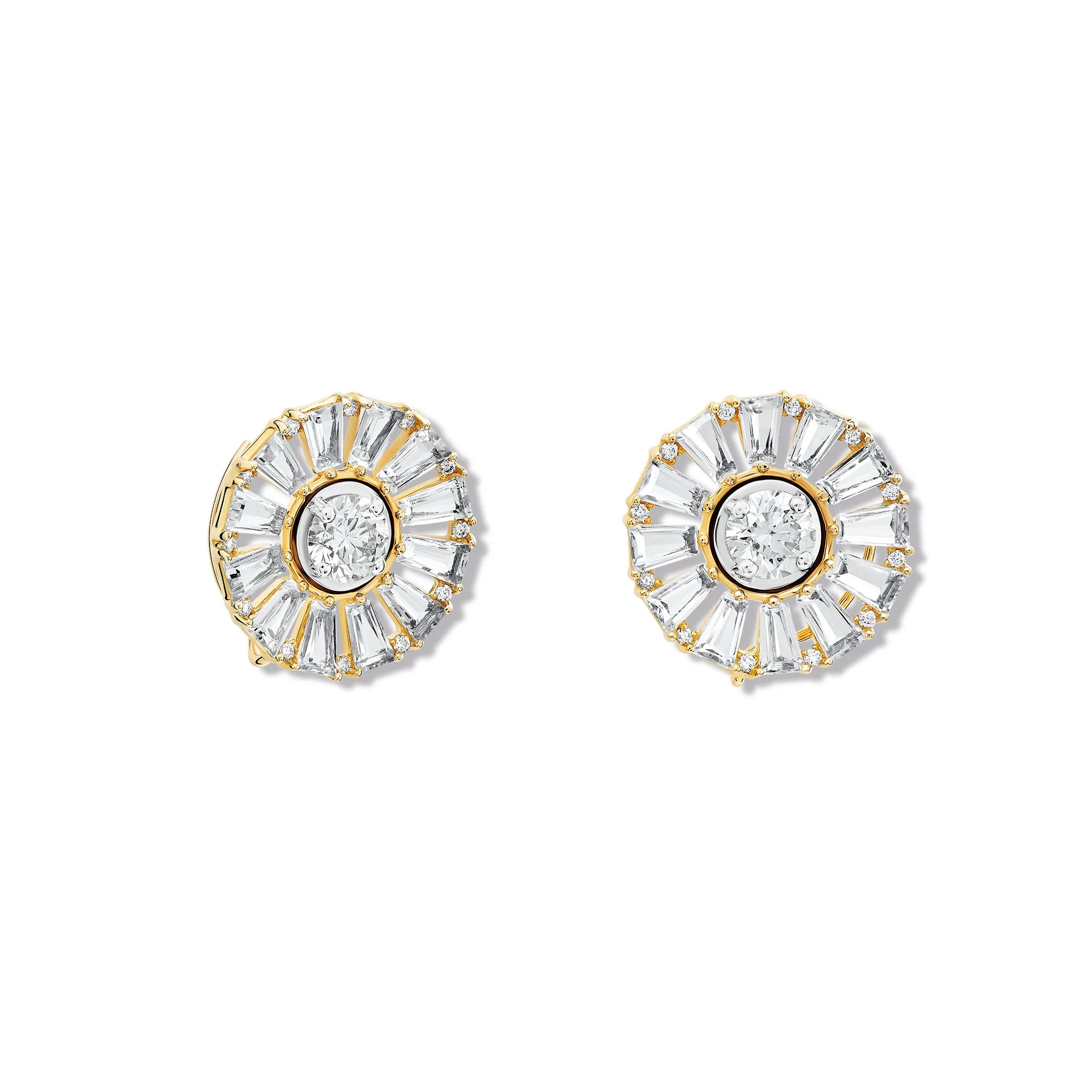 Roi Soleil Earring Halos Yellow Gold - White Topaz & Diamond