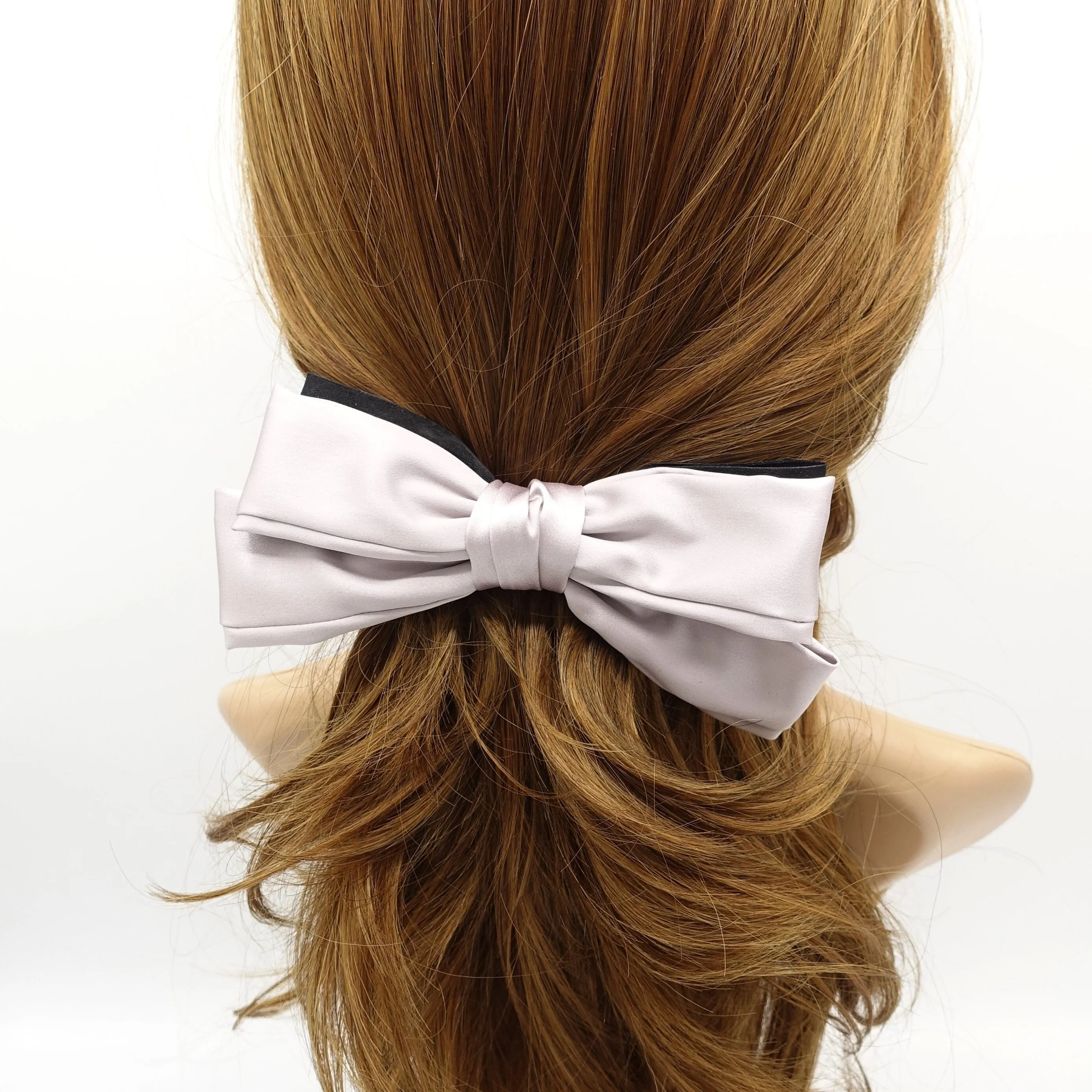 satin double layered hair bow  triple wing narrow glossy style hair accessory for women