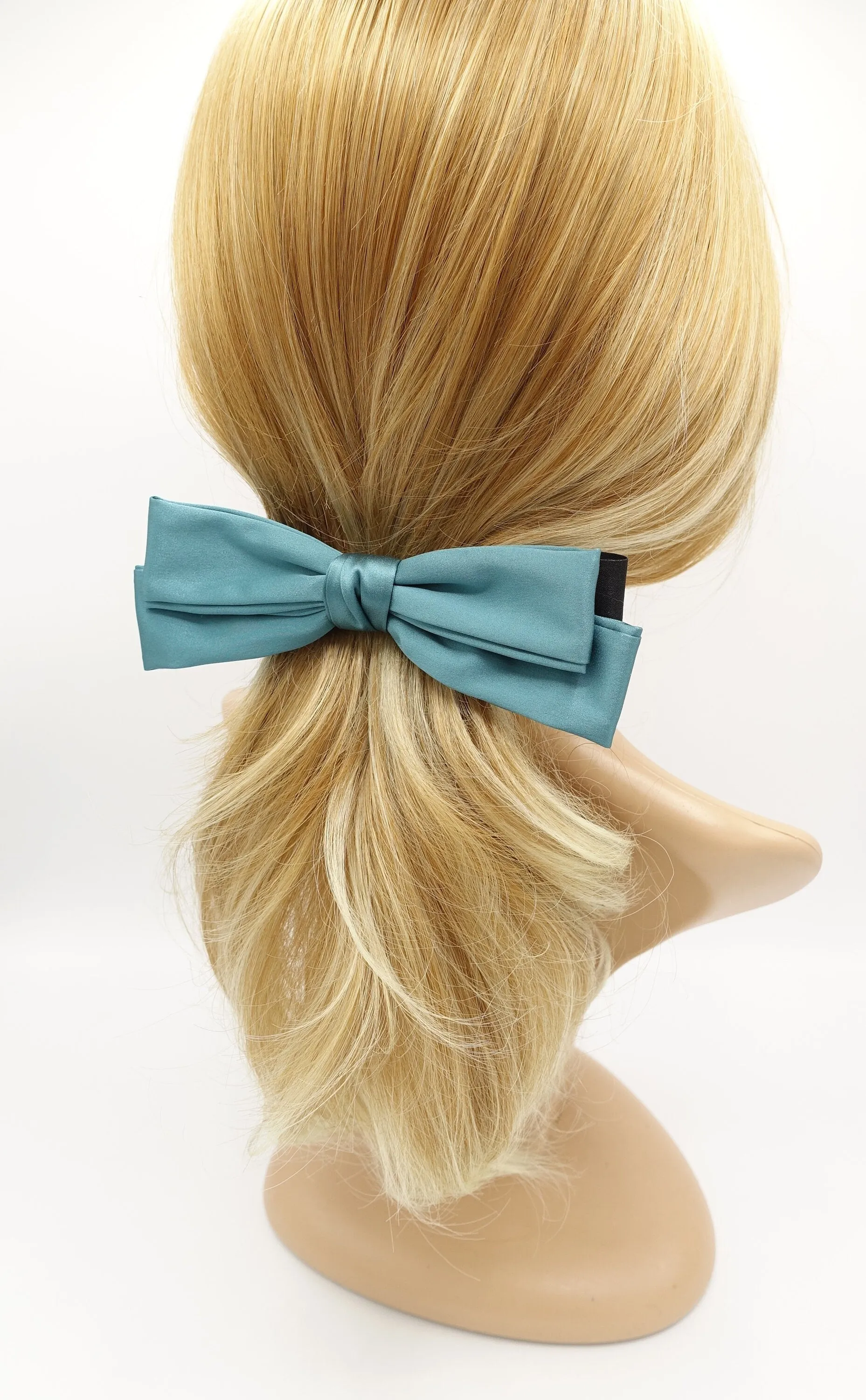 satin double layered hair bow  triple wing narrow glossy style hair accessory for women