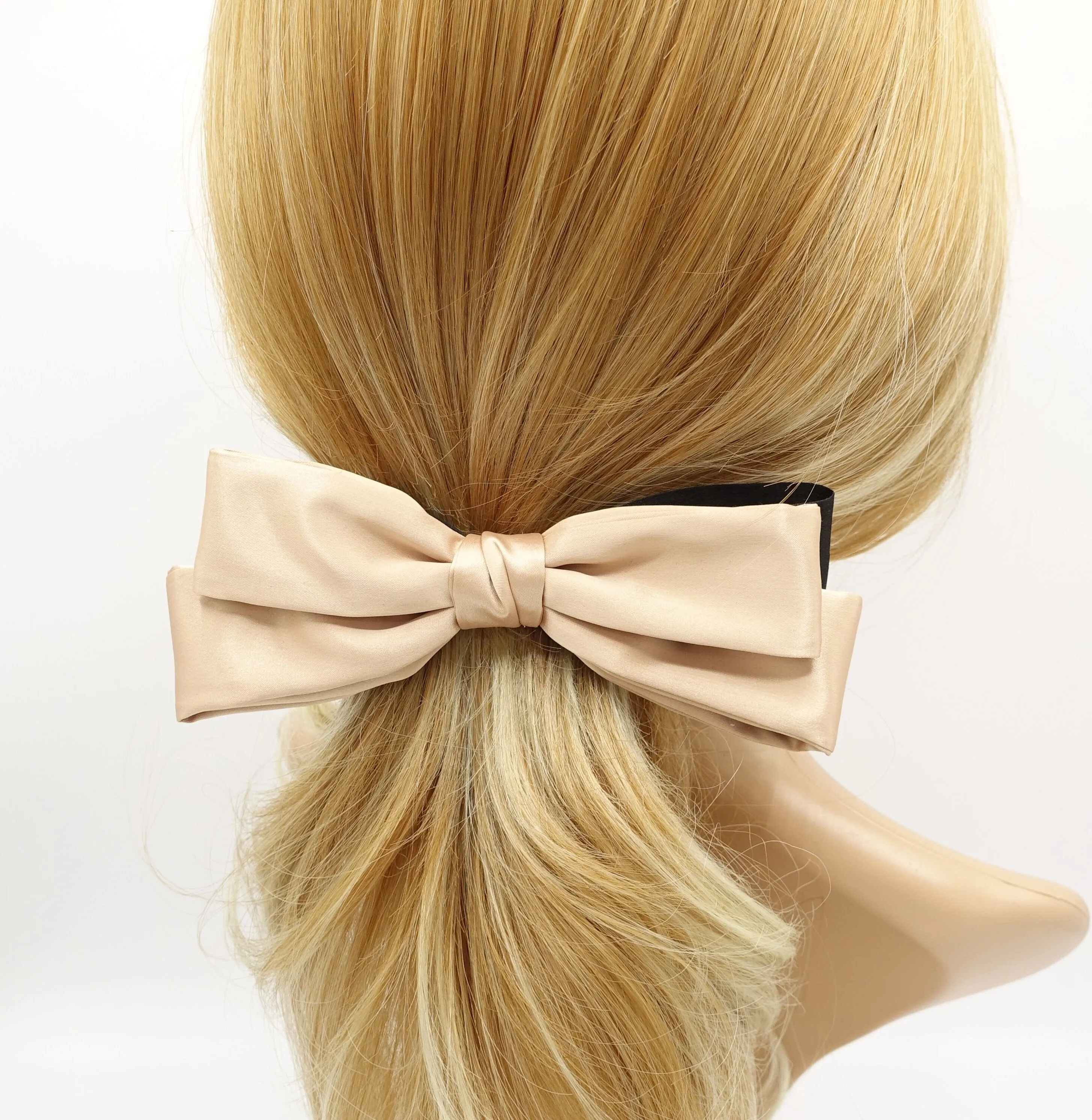 satin double layered hair bow  triple wing narrow glossy style hair accessory for women