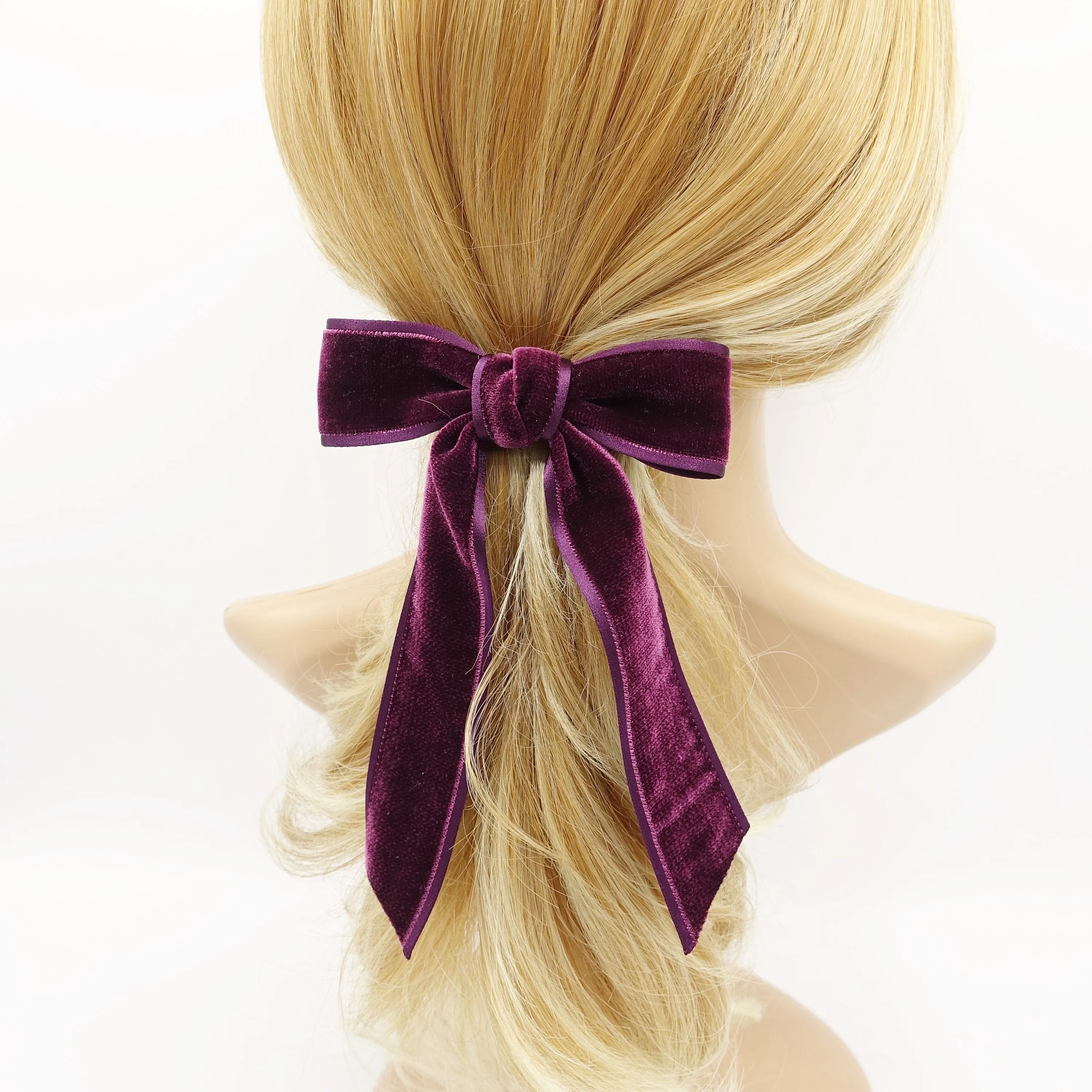 satin edge velvet hair bow in purple wine   VS-202703