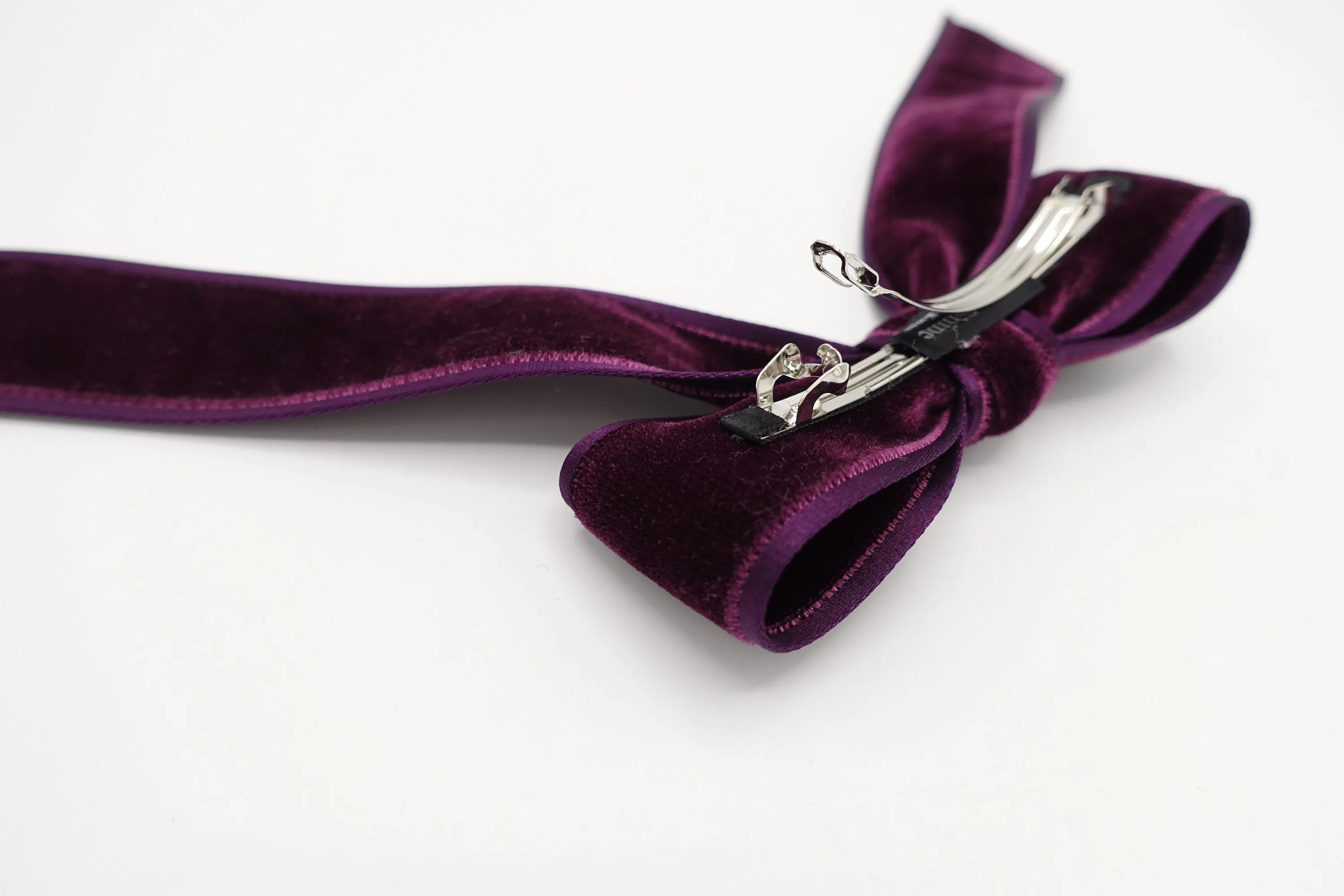 satin edge velvet hair bow in purple wine   VS-202703