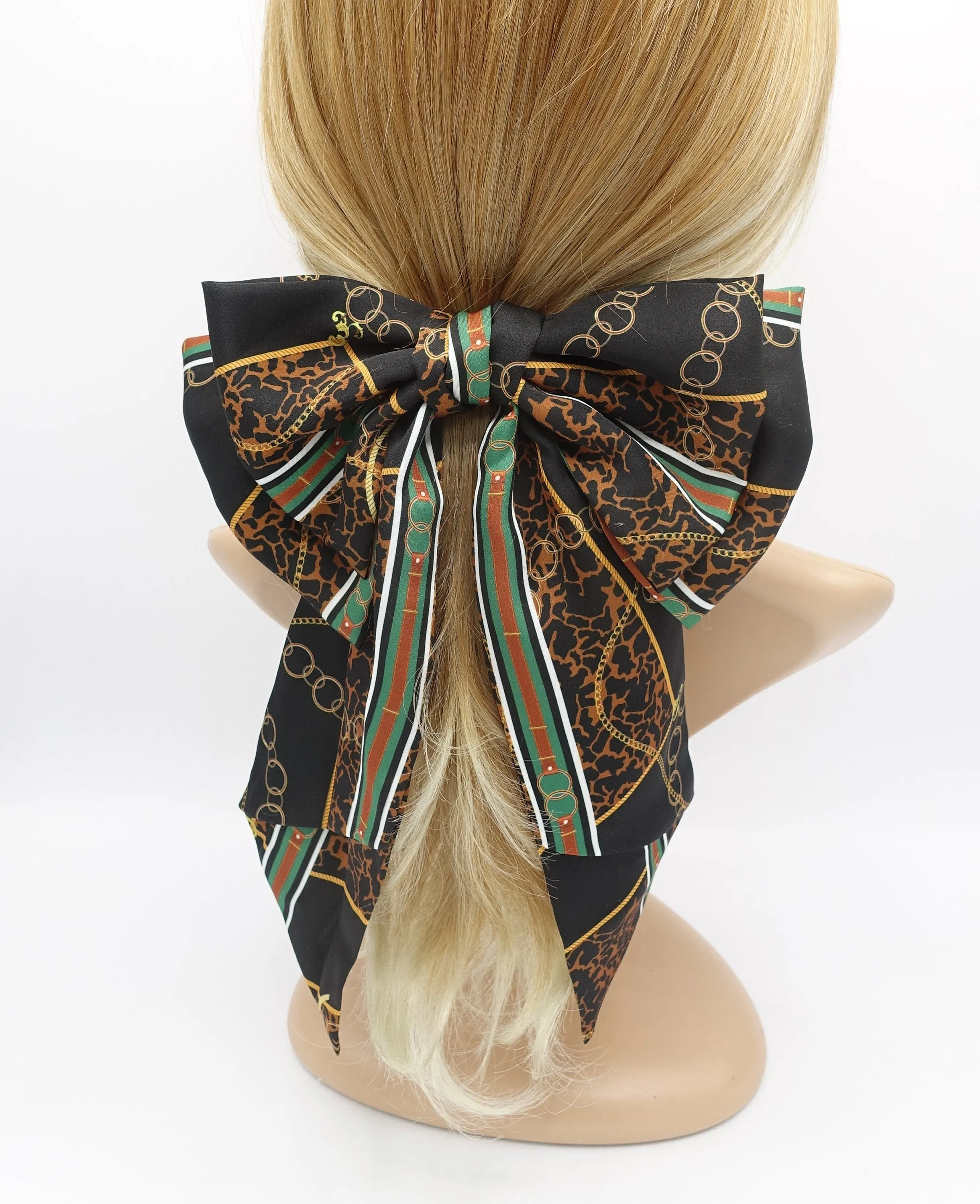 satin hair bow chain belt print hair accessory for women