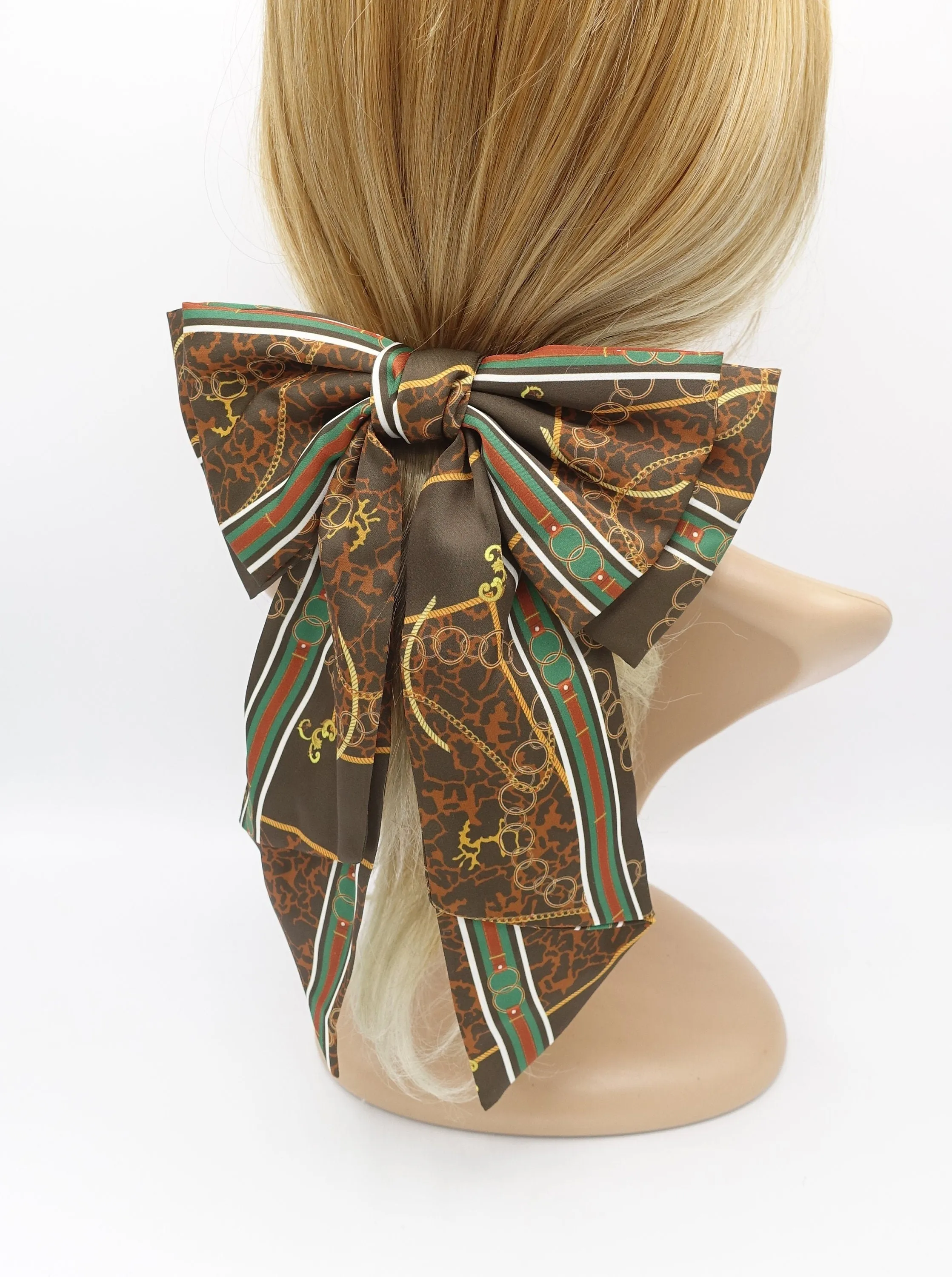 satin hair bow chain belt print hair accessory for women