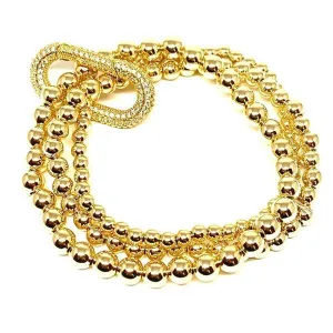 Set of 3 Plated Stretch Gold Beaded Bracelets with Pave Oval Carabiner (BG3/46OVL)