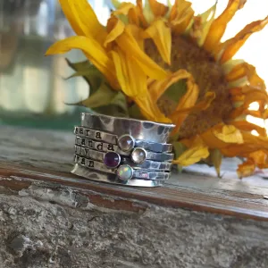 Silver Stamped Birthstone Spinner Ring