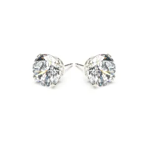 Silver Stud Earrings 8mm Round Crystal