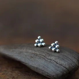 Small Triangle Stud Earrings, Sterling Silver Ball Cluster