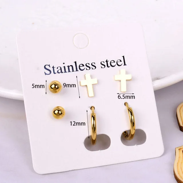 Stainless Steel Earrings Small Cute Butterfly Star Moon Heart Stud Earrings Set Punk Piercing Earing Women's Minimalist Jewelry