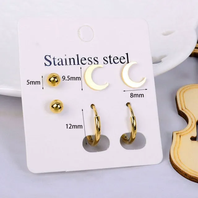 Stainless Steel Earrings Small Cute Butterfly Star Moon Heart Stud Earrings Set Punk Piercing Earing Women's Minimalist Jewelry