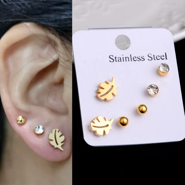 Stainless Steel Earrings Small Cute Butterfly Star Moon Heart Stud Earrings Set Punk Piercing Earing Women's Minimalist Jewelry