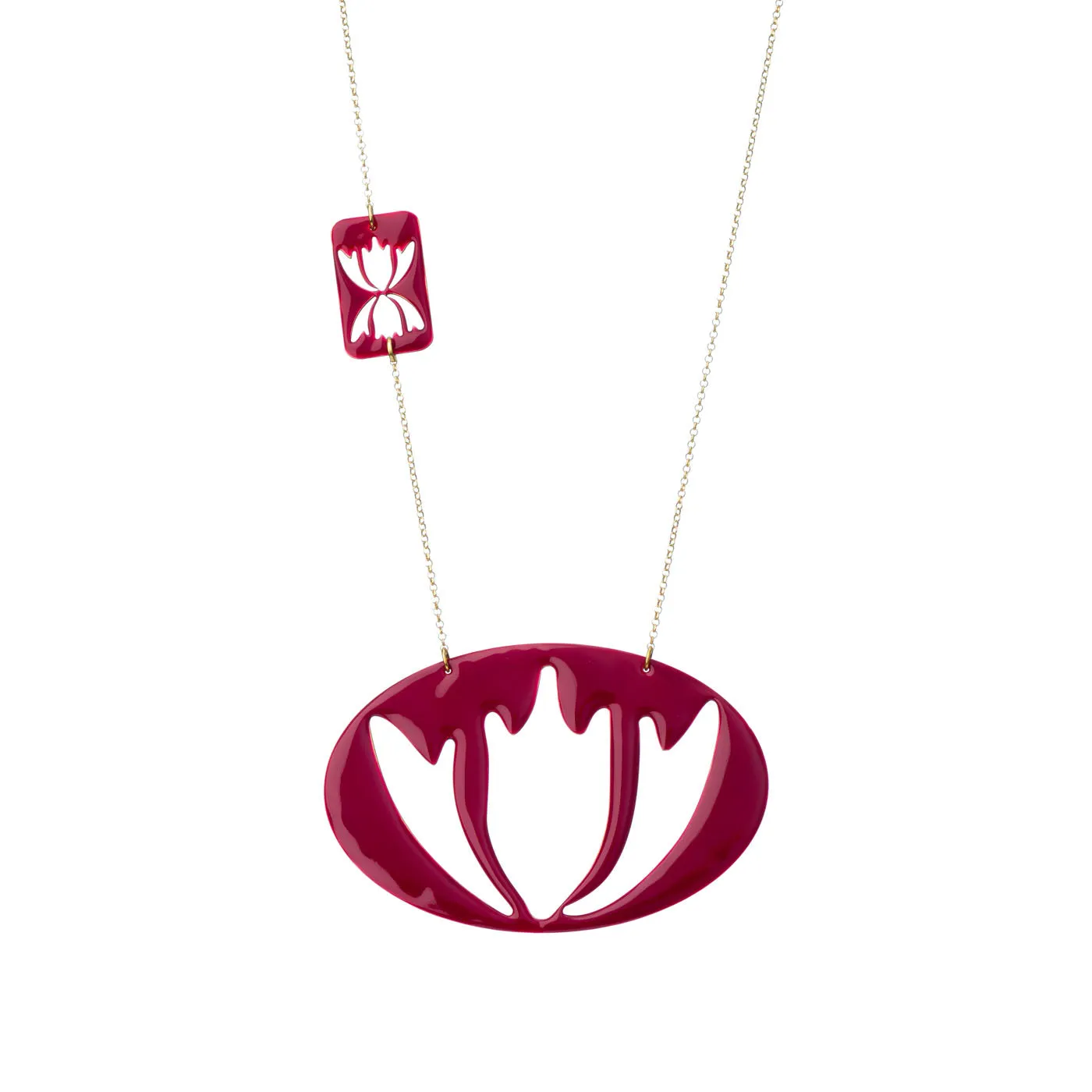 Waterlily - statement necklace with enamel - red